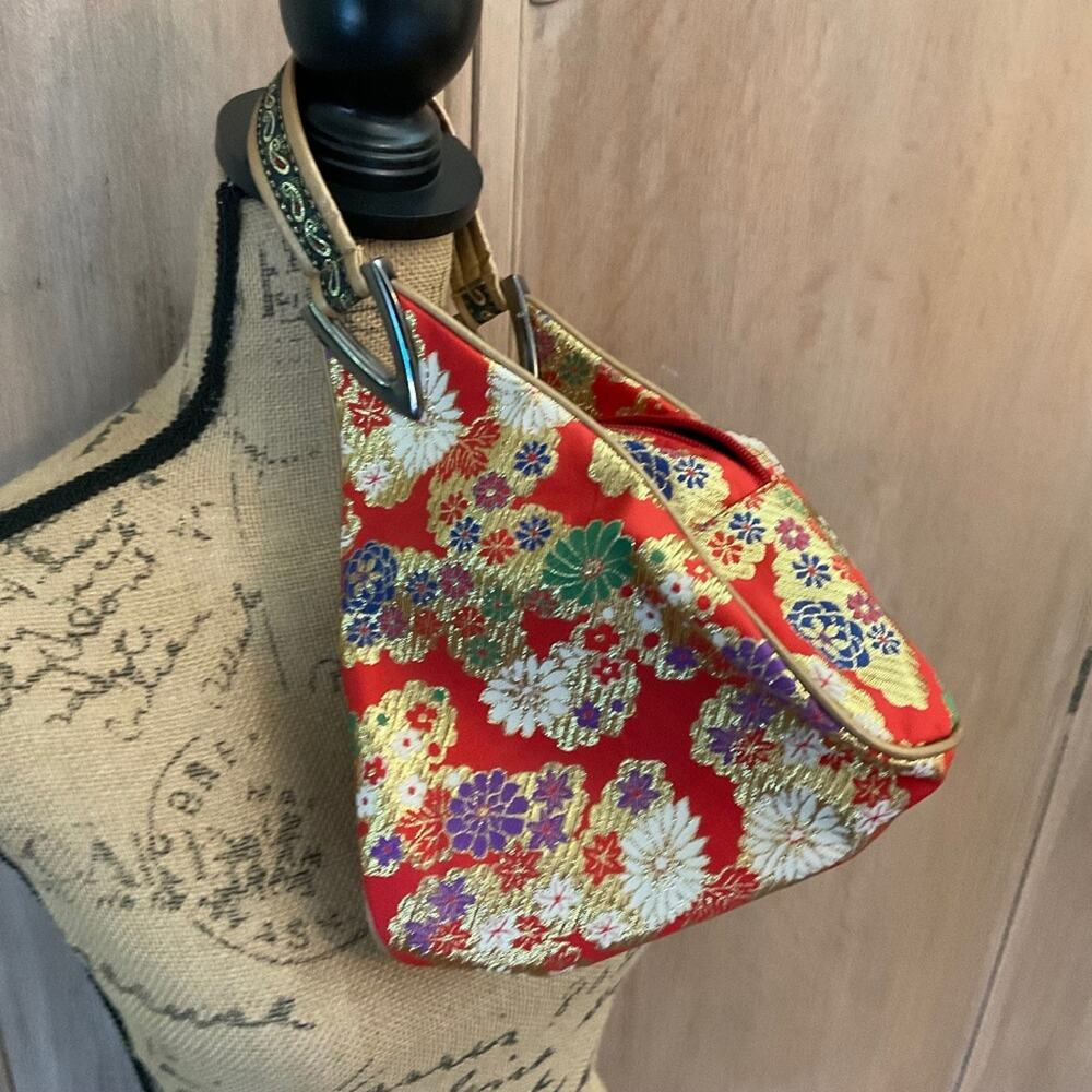 EUC Red Brocade Cheongsam Purse Embroidered Mini Bag Asian Chinese inspired gold